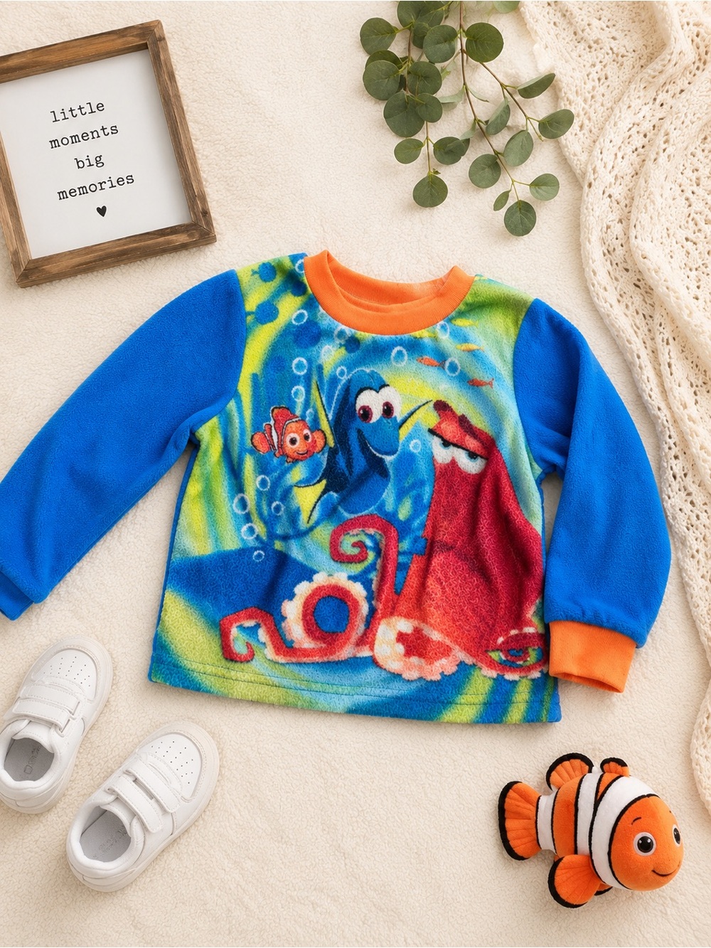 Y2K Finding Nemo Dory Blue & Orange Kids Fleece Pajama Top